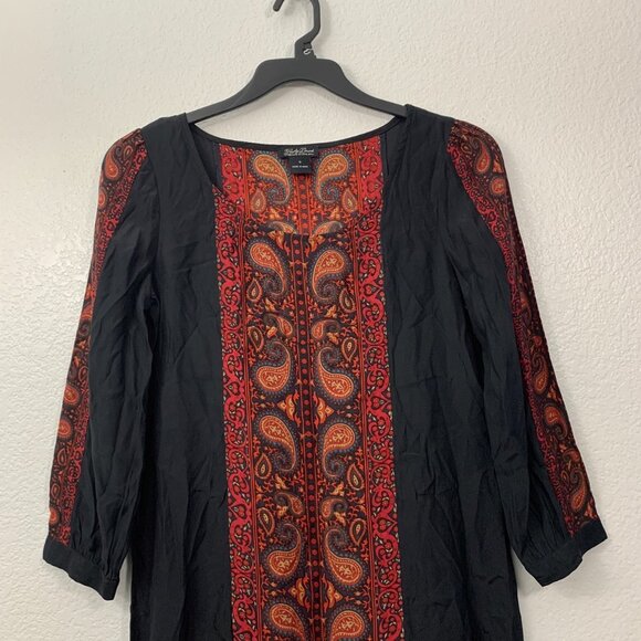 Lucky Brand Silk Paisley Long Sleeve Shift Dress Boho - Picture 2 of 10